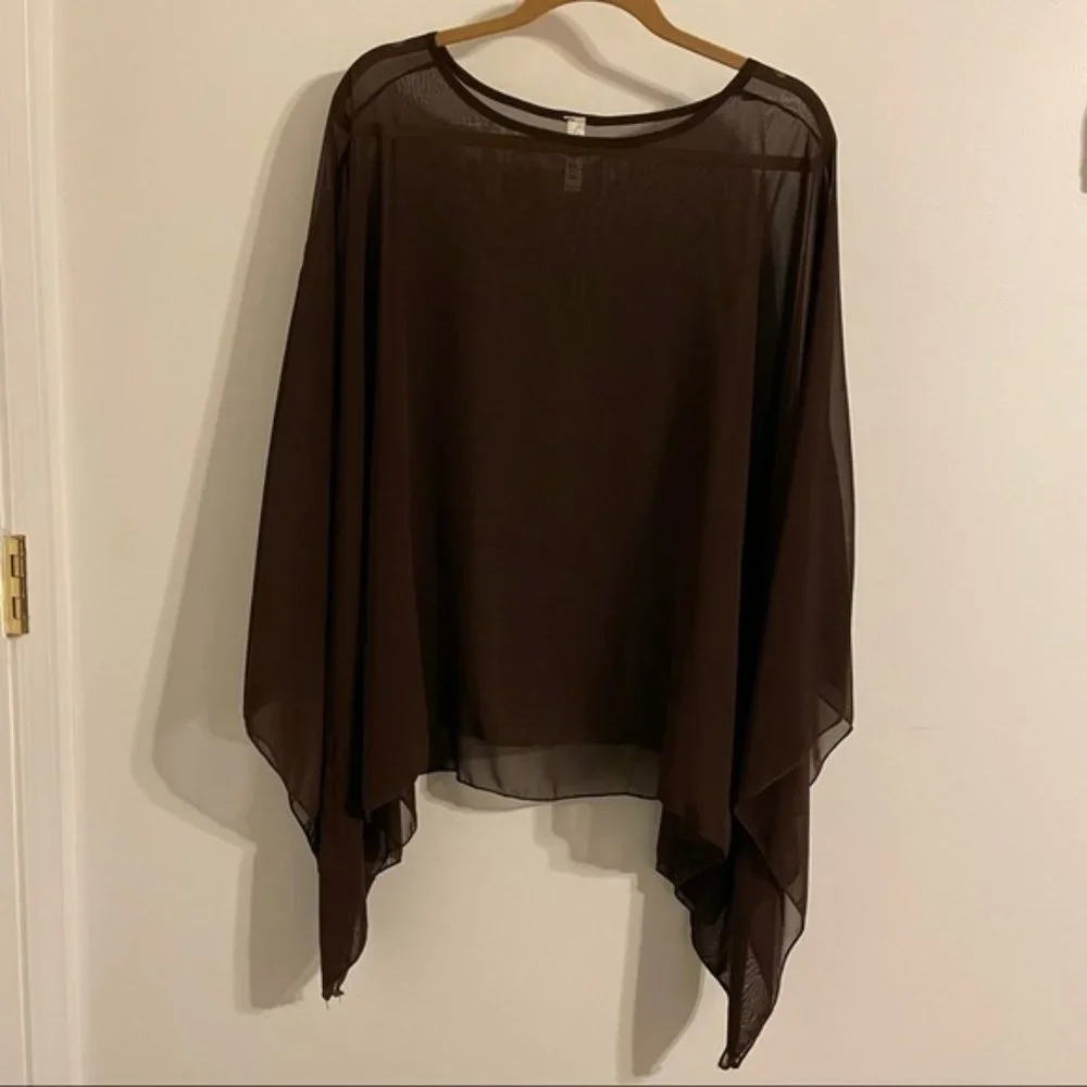 Brown Sheer Flowy Batwing Blouse 1X
